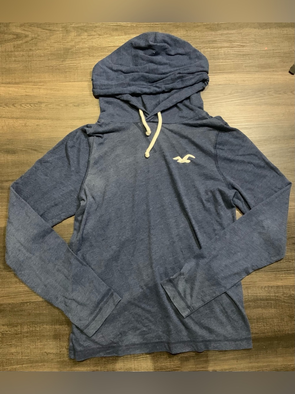 Hollister Navy Hooded Pullover with Cream Drawcords